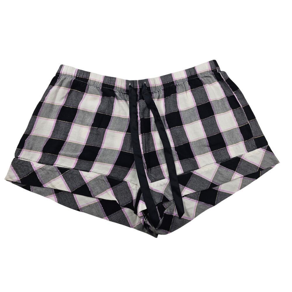 Victorias secret flannel shortie short pajamas plaid lounge L large drawstring